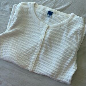 White Ribbed Button-Up Top